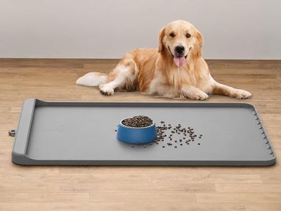 Dog Food Mat - Silicone Dog Mat for Food and Water - 36" x 24" Large Pet Feeding Mats with Residue Collection Pocket - Waterproof Dog Cat Bowl Mat with High Edges to Prevent Water Food Spills (Gray)