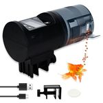 Podazz Automatic Fish Feeder - USB Rechargeable 200ML Large Capacity Aquarium Fish Tank Food Dispenser with Feeding Time Display, Moisture Proof Electric Fish Feeder for Vacation Weekend Holiday