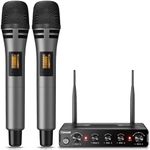 TONOR Wireless Microphone Systems, Dual UHF Cordless Karaoke Microphone Set, Handheld Dynamic Mic for Singing with Receiver for Home Karaoke, Party, Church, DJ, Wedding, Speech TW350 Grey