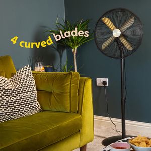 Russell Hobbs 16” Metal Pedestal Fan – Brushed Gold & Black, 3 Speeds, Oscillating