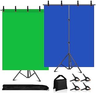 MSKIRA Blue Green Screen Backdrop with Stand 6.5x6.5ft Portable T-Shape Photo Backdrop Stand with 2-in-1 6.5x5ft Reversible Blue & Green Background Screen, 4 Spring Clamps, Sandbag, Carry Bag