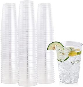 FOCUSLINE 100 Pack Clear Plastic Cups 12 oz Disposable Cups Heavy Duty Plastic Tumblers, Reusable Clear Hard Plastic Cups Tumblers for Wedding, Thanksgiving, Halloween, Christmas Party