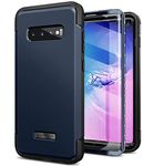 SURITCH for Samsung Galaxy S10 Plus Case, [Built-in Screen Protector] 360° Full Protection Military Grade Shockproof Rugged Bumper Thick Protective Phone Cover for Samsung S10 Plus 6.4 Inch-Navy Blue