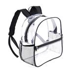 Mini Clear Backpack 12x12x6 Stadium Approved Clear Backpacks Small Plastic Transparent Backpack for Sports Event Concert (Black)