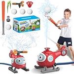 CreamKids 2-in-1 Outdoor Sprinkler for kids Toys,Backyard Spinning Airplane Water Spray Toy,With Baseball Ball Game Set,Summer Garden Lawn Game,Pets Party Play,for Boys & Girls Age 3 5 6 9 10 12 Gift