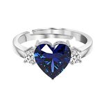 CLARA 925 Sterling Silver Royal Blue Heart Ring with Adjustable Band | Rhodium Plated, Swiss Zirconia | Gift for Women & Girls