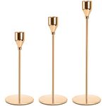 Suwimut Gold Candle Holders for Tapered Candles Set of 3, Table Decorative Candlestick Holders Metal Candle Stand for Dining Party Wedding, Fits 3/4 Inch Slim Candle and Led Candles