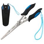 Fishing Pliers Long Nose Stainless Steel Fish Hook Remover Braid Cutters Split Ring Fish Pliers with Lanyard Fish Holder Ice Fly Fishing Gear Freshwater Saltwater Fishermen Gift (8.8inch.)