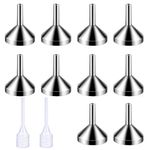 10 Pack Stainless Steel Funnels with 2 Pack Mini Pipette for Filling Small Mini Bottles or Containers, Atomizers, Perfume, Liquid (Silver)