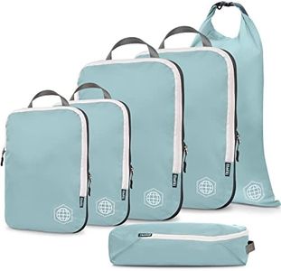 Compression Packing Cubes for Travel - Luggage and Backpack Organizer Packaging Cubes for Clothes (Dusty Teal and White, 6Piece), Dusty Teal and White, 6Piece