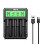 POWXS 4 Bay 18650 Battery Charger, Fast Lithium Charger for 18650 26650 22650 21700 20700 18490 18350 17670 17500 16340(RCR123) 14500 Li-ion and C AAA AA NiMH NiCD Rechargeable Batteries