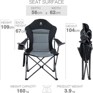 EVER ADVANCED Folding Camping Chairs Set of 2 – High Back, Padded, Cup Holder, Side Pockets, Supports 160kg