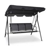 TANGKULA 3 Person Patio Swing, Steel Frame with Polyester Angle Adjustable Canopy, All Weather Resistant Swing Bench, Suitable for Patio, Garden, Poolside, Balcony (Black)