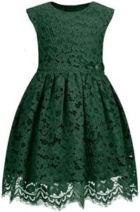 ALLOVIN | Dark Green | 6-7Y Toddler & Girls Sleeveless A-Line Lace Party Dress Graduation & Flower Girl Dress with Beaded Bowknot