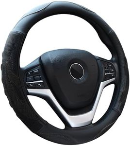 Alusbell Breathable Auto Car Steering Wheel Cover for Men and Women Microfiber Leather 15 Inches Black