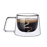 EMERGE Double Wall Transparent Clear, Tea Coffee Mug with Convenient Solids Handle, Glass Coffee Tea Cups, for Warm and Cold Beverage, 200 ML(Pack of 4)