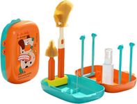 7-in-1 Bottle Cleaning Kit - Travel Bottle Brush Set with Bottle Brush, Nipple Brush, Straw Cleaner, Soap Dispenser, Bottle Drying Rack, Drainage Tray & Organizer Case for Home and Travel (Orange)