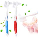 Y-Kelin 2 Pcs Double Bristle Head Denture Cleaning Brush Set, 1 red,1 blue