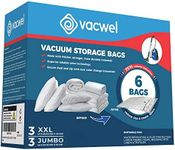 Vacwel 6-Pack, Variety - 3x XXL + 3x Jumbo Vacuum Storage Bags for Clothes Storage, Large Comforters & Bedding - (47 x 35”) XXL + (43 x 30”) Jumbo - Vacuum Seal Bags for Blankets Storage (6-Bags Pack)