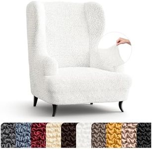 Mamma Mia Covers Wingback Chair Slipcover - High Back Chairs Slipcovers - Armchair Cover - 1-Piece Form Fit Stretch Furniture Protector - Microfibra Collection - Crisp White (Wing Backed Chair)