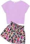 Arshiner Girls 2 Piece Outfit Summer Drop Shoulder Batwing Sleeve Tops and Paperbag Waist Shorts Set Cute Clothing Size 6-14