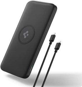Spigen 2in1 10000 mAh Wireless Charging Power Bank with USB-A | USB-C 20W Fast Charging, Included USB-C to USB-C Cable, Lithium Polymer - Black