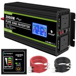 Novopal 2000W Pure Sine Wave Inverter 12V to 230V 240V Car Converter Power Inverter with LCD Display 2AC Outlets and USB Port,Remote Control for Motorhomes,Truck,Boat,Camping,Household,Van