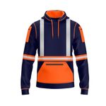 NOROZE Mens Hi-Viz Pullover Hoodie Grey Reflective Tape High Visibility Safety Coat With 4 Zip Utility Phone & Gadget Pockets Sweatshirt Top Jacket (XXL, Style 3: Neon orange/Navy)