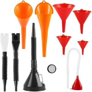 XhjzgcTech 10 Pcs Automotive Funnels Set, Plastic Long Neck Oil Funnels, Snap Funnel,Flexible Right Angle Funnels，Wide Mouth Fuel Funnels,Plastic Funnel for Filling coolant/Gasoline/Water/Engine Oil