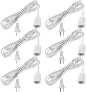 Zarnicy 6 Pack Light Bulb Socket with Cord - 16Ft Plug in Light Socket E26/E27 Pendant Light Cord with On/Off Switch Hanging Lantern Cable,White