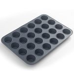 SUPER KITCHEN Mini Muffin Tray 24 Cup Silicone Muffins Pan, Non-Stick Cupcake Tin, Silicon Mould Bakeware, Reusable Baking Case for Mini Mince Pie, Cupcakes, Dishwasher Safe, 34 x 23 x 2.5 cm (Grey)