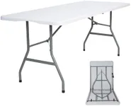 Lakhow UP041 6 Foot Long Portable Plastic Folding Multipurpose Utility Picnic Table with Powder Coated Steel Legs and Built in Carry Handle, White