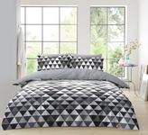 Lions Double Bed Bedding Sets - 100% Polyester Reversible Printed Pattern Quilt Duvet Cover with Pillowcase, Soft Geometric Pattern, Bed Linen, Black White