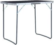 'vidaXL Portable Foldable Camping Table with Robust Metal Frame and Carrying Handle, High Load Capacity, Easy Storage - Grey, 80x60 cm