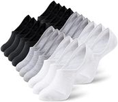 MONFOOT Men's/Women's 10 Pairs No Show Non slip Socks, White Grey Black Small Multipack