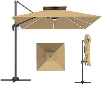 Outsunny 2.5m Cantilever Parasol with Solar Powered LED Lights, Double Top Square Overhanging Garden Parasol with 360° Rotation, Tilt Adjustment, Crank Handle, Khaki