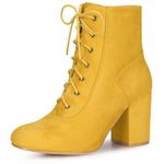 Allegra K Women's Lace Up Chunky Heel Ankle Booties Yellow 6 UK/Label Size 8 US