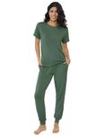 Joyaria Bamboo Pajamas for Women Night Sweats/Hot Flashes Summer Cooling Pjs Set Soft(Olive, Medium)