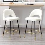 Wahson Set of 2 Bar Stools Velvet Kitchen Counter Chairs Breakfast Bar Chairs with Backrest&Metal Legs, High Stools for Kitchen Island/Home Bar, Beige