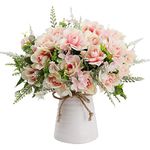 LESING Artificial Flowers with Vase Fake Silk Flowers in Vase Gardenia Flowers Decoration for Home Table Office Party (Pink)