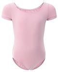 WEGETIT Gymnastics Leotards for Girls Ballet Dance Toddler Outfit Short Sleeve Bodysuit (Pink, 6-8Years)