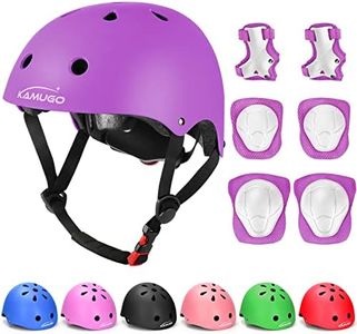 KAMUGO Kids Adjustable Helmet, with Sports Protective Gear Set Knee Elbow Wrist Pads for Toddler Age 3-8 Boys Girls, Bike Skateboard Hoverboard Scooter Rollerblading Helmet Set (Purple)