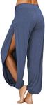 PACBREEZE Women's Yoga Harem Pants Side Slit Joggers Active Workout Sweatpants Beach Cover-up Pants, A11: Grey Blue, X-Large