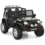 HONEY JOY 2 Seat Ride On Truck, 12V Battery Powered Electric Cars for Kids, Spring Suspension, LED Lights, Remote Control, Horn, Music/ MP3, Toddler 4 Wheeler Toys Car (Black)