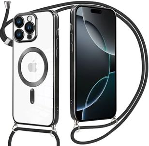 Oelrstfe Funda Magnética para iPhone 16 Pro Max con Cuerda,Compatible con MagSafe, Transparente Carcasa con Correa Collar TPU Silicona Case Cordón Cover Cámara Anti-Choque para iPhone 16Pro Max, Negro