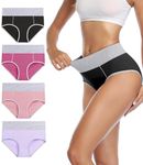 wirarpa Women's Cotton Underwear High Waist Briefs Ladies Soft Comfortable Panties 4 Pack Multicolor Medium