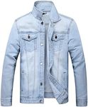 LAMKUKU Mens Denim Jacket Ripped Slim Jean Jacket Coat for Men, Light Blue 2804, Large