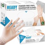 Ready First Aid - Disposable Vinyl Gloves, Medical Grade Powder-Free Latex-Free Nitrile-Free Ambidextrous Examination Gloves Non-Sterile, Multiple Purpose, Pack & Size (Large, Pack of 100)