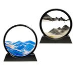 HYUGF Moving Sand Art Picture Decor, 3D Deep Sea Sandscape Liquid Motion, Round Glass Frame Display Flowing Sand Relaxing Gift for Kids Adults Home Office Work Desktop Decoration(Black + Blue, 12")