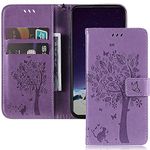 MEMAXELUS Compatible with Samsung Galaxy S22 5G Case Wallet Phone Case with Kickstand Card Holder Slot Cute Cat Embossed Cover Luxury PU Leather Case for Samsung S22 5G KT:Wish Tree Light Purple